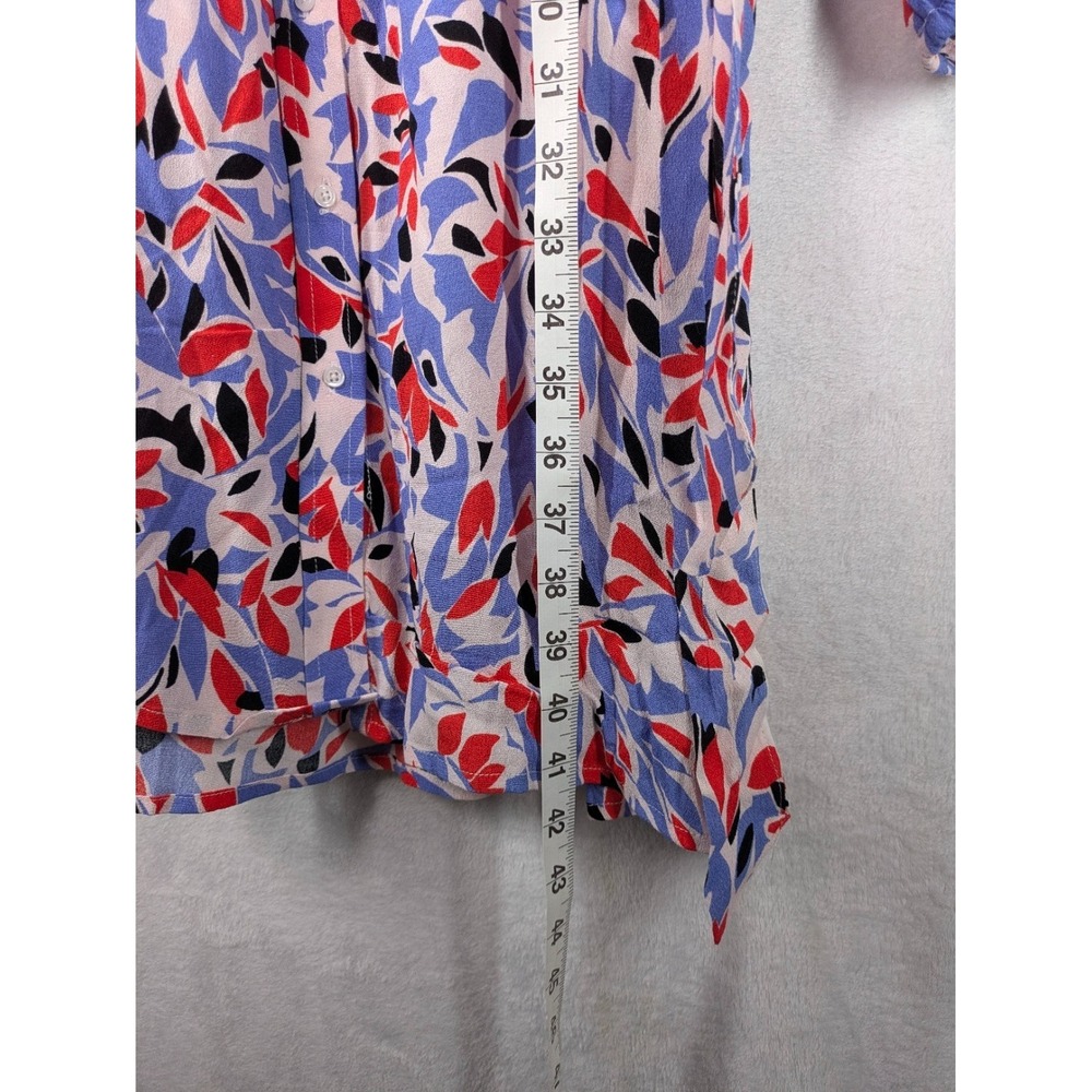 Well Worn Shirt Dress XL Blue Red Abstract Leaf Print Tie Waist Office Bohemian - Picture 5 of 10